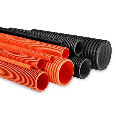 Black and orange corrugated pipes