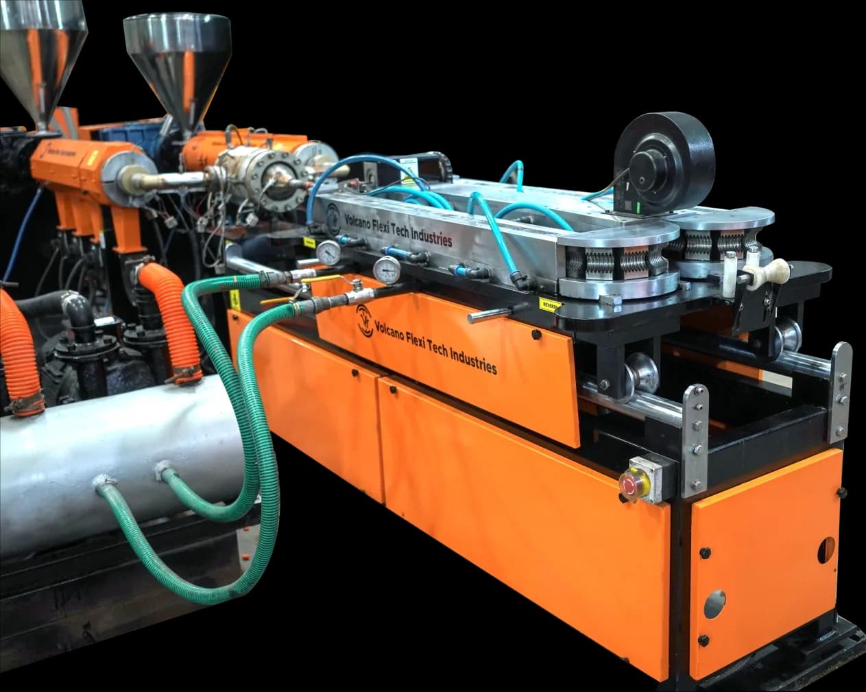 Double wall vacuum corrugator for cable conduit with twin extruders