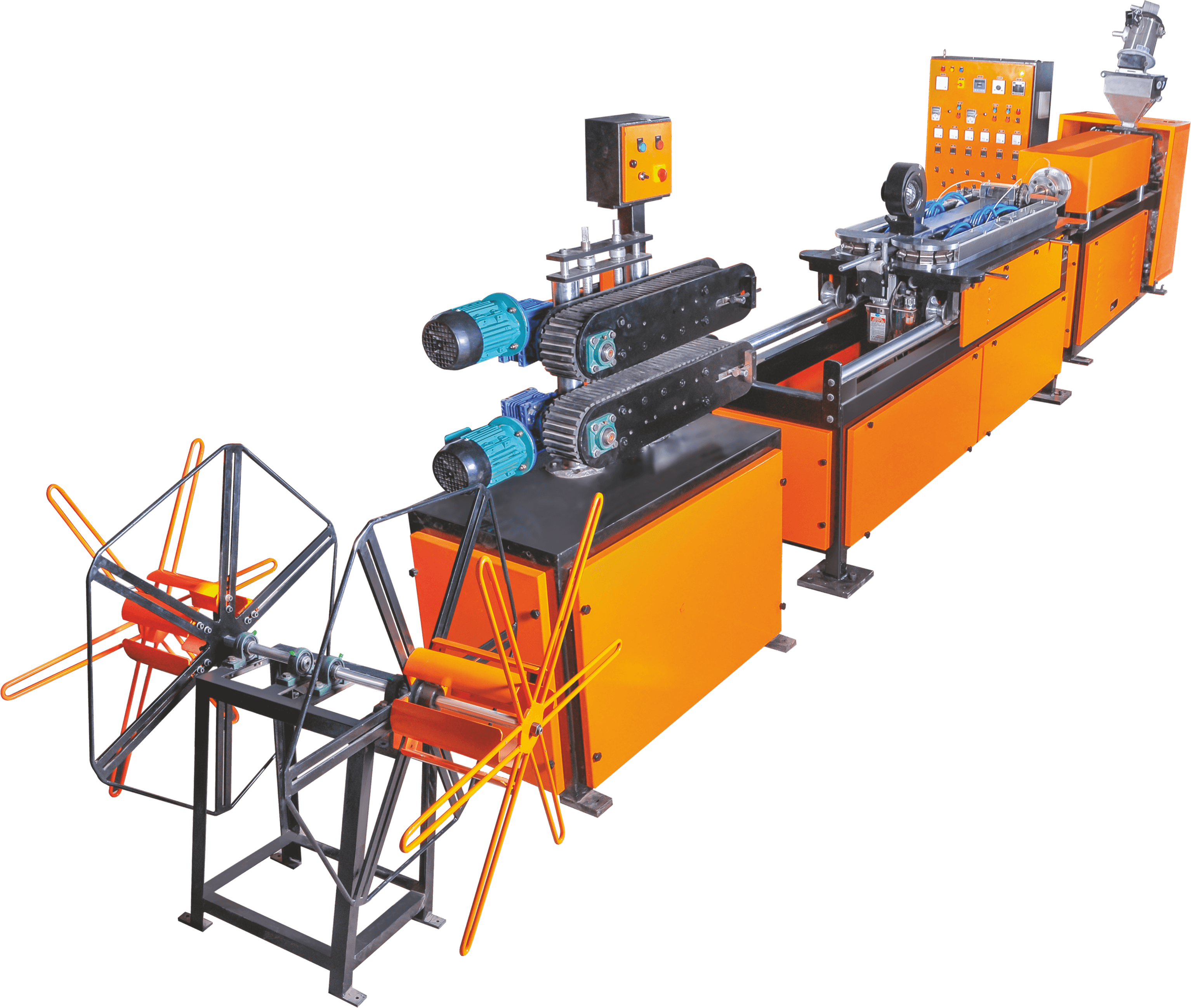 Single wall corrugator pipe line: extruder, corrugator, pipe puller and coiler