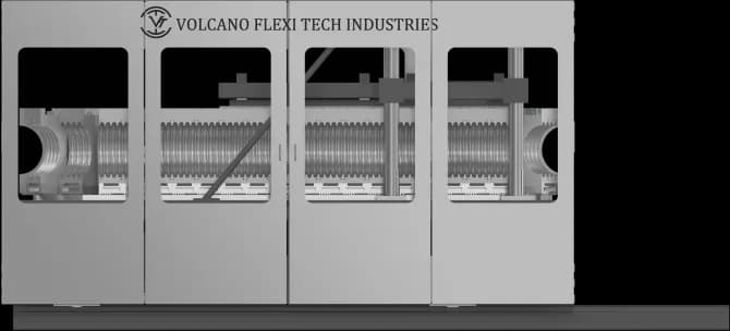 Front view of the double wall drainage corrugator