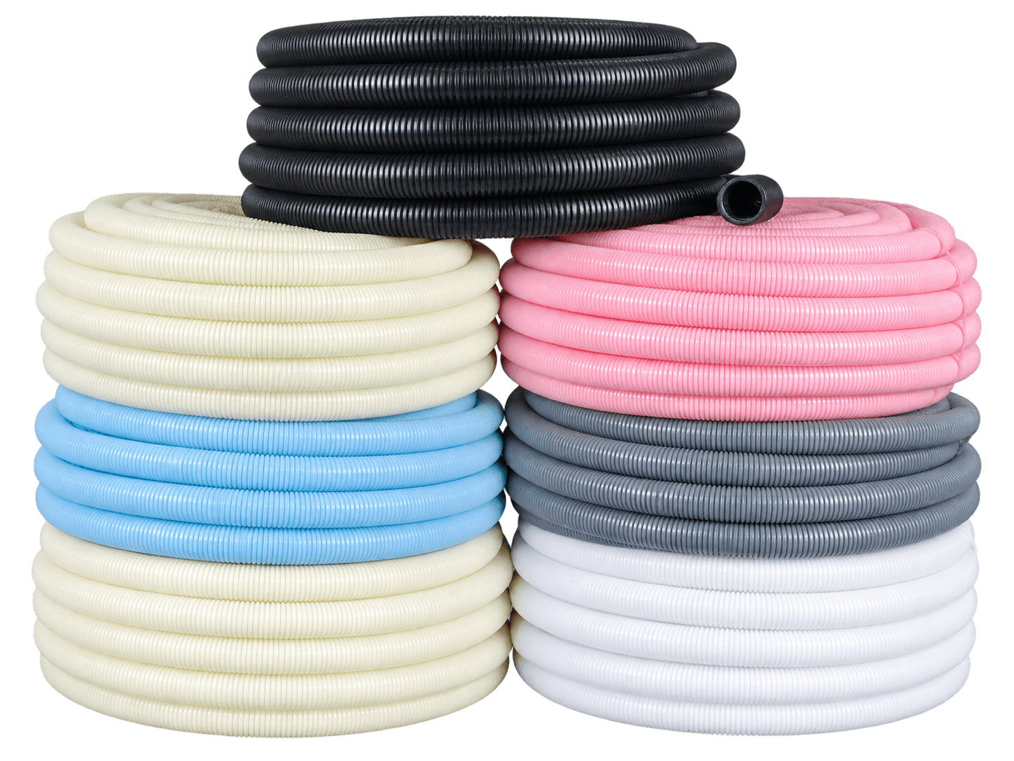 Coils of colourful corrugated hose